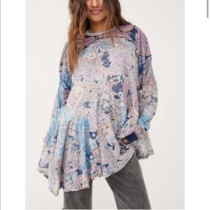 Free People Making Circles Tee Shirt Tunic Top Moroccan Blue Combo